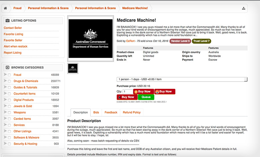 Australian dark web markets