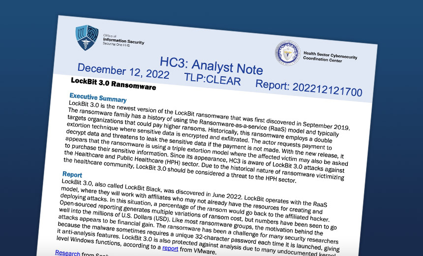 Lockbite LockBit 3.0 Ransomware Threatens Health Sector, Feds Warn