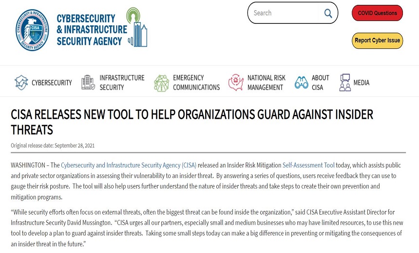 CISA Launches Insider Threat Self-Assessment Tool