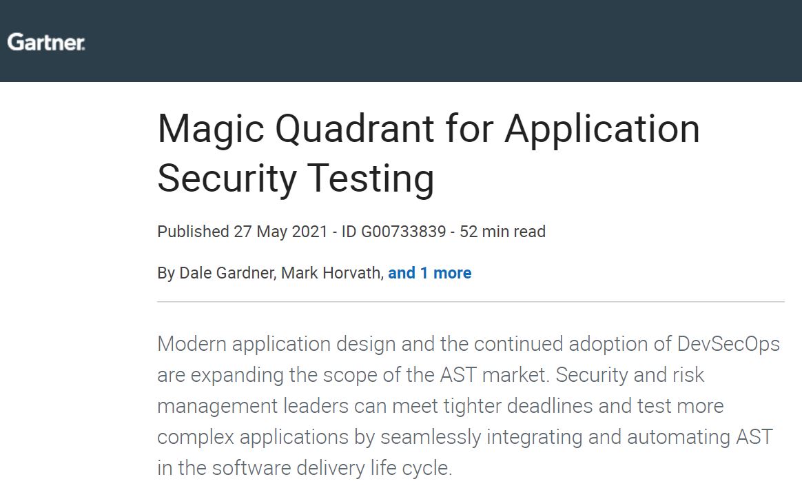 2021 Gartner Magic Quadrant for Application Security Testing
