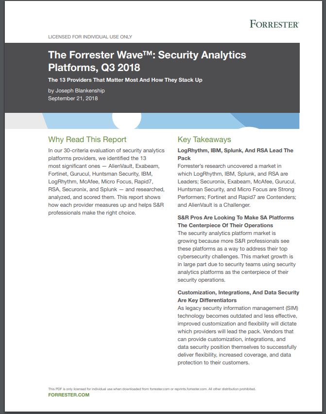 Forrester Wave for Security Analytics Platforms 2018