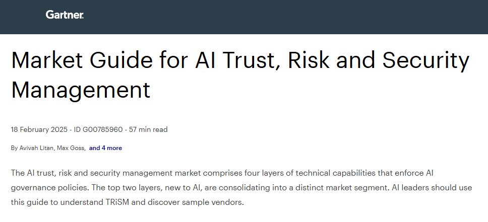 Gartner Market Guide for AI Trust, Risk and Security Management