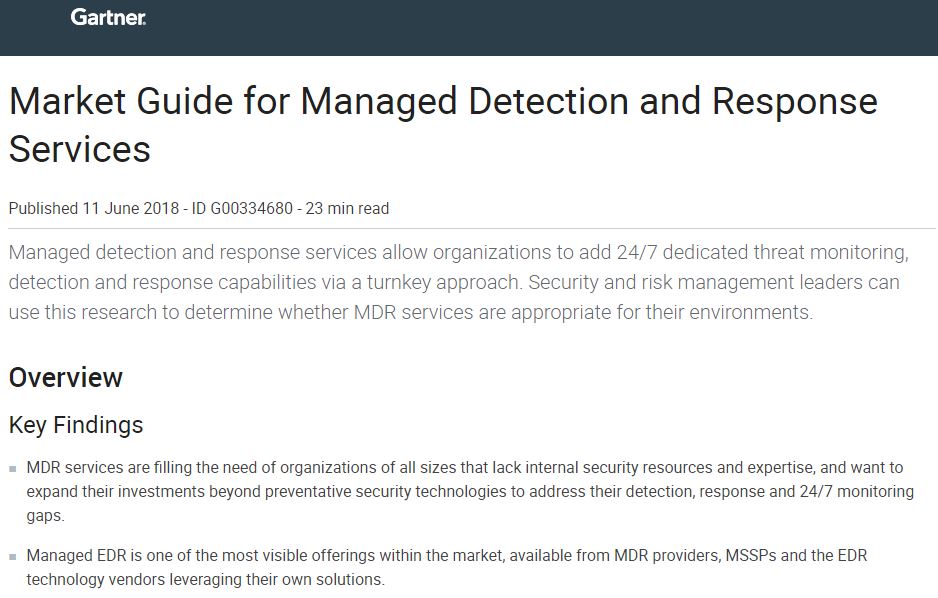 Gartner's 2018 Market Guide for Managed Detection and Response Services