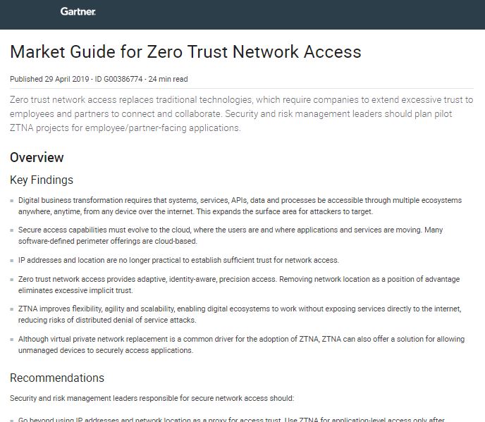 Gartner: Market Guide for Zero Trust Network Access