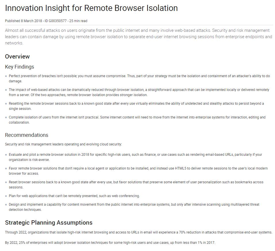 Innovation Insight for Remote Browser Isolation