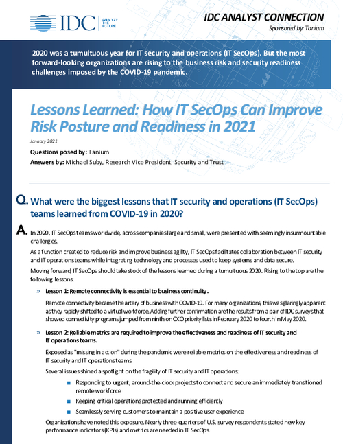 Lessons Learned: How IT SecOps Can Improve Risk Posture and Readiness ...