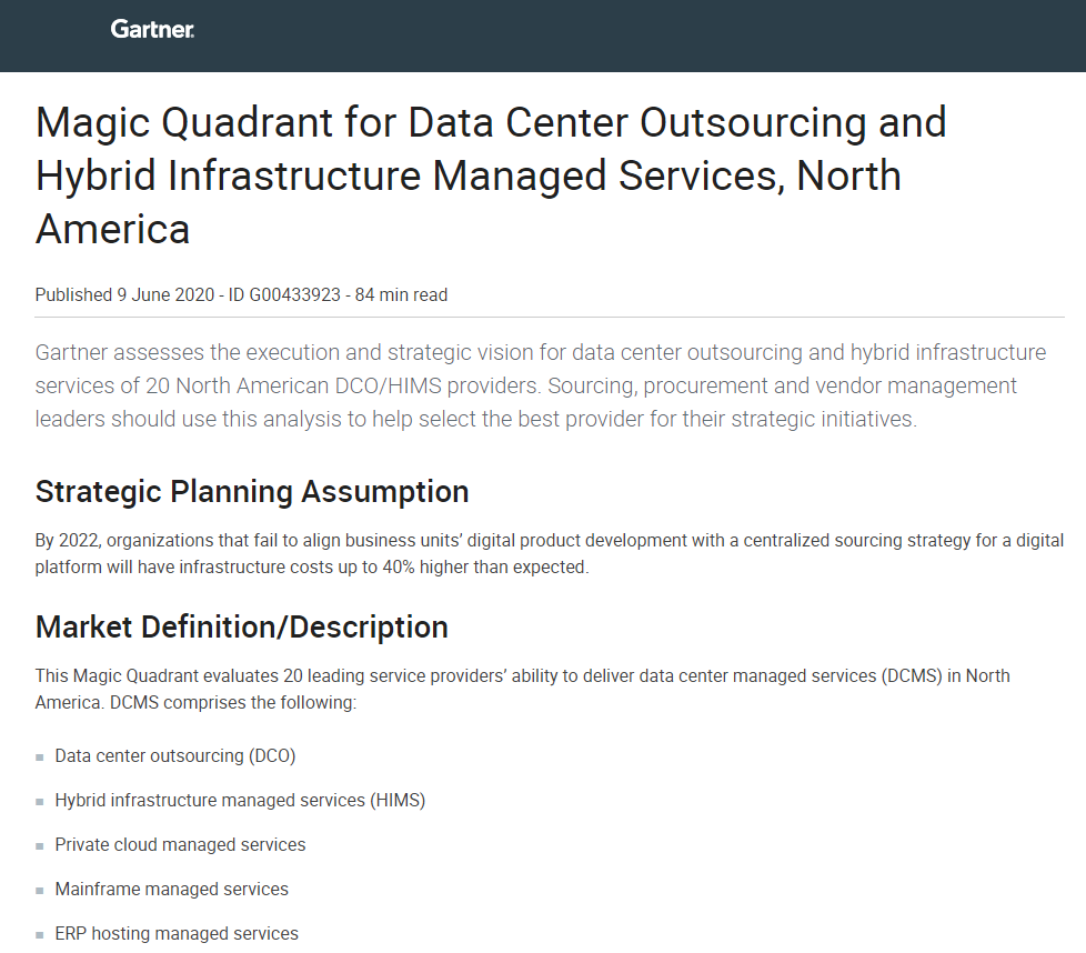 Gartner Magic Quadrant for Data Center Outsourcing and Hybrid ...